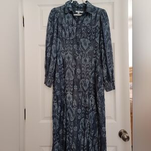 Chico's Womens Size P (4) Blue Ikat Patterned Midi Dress